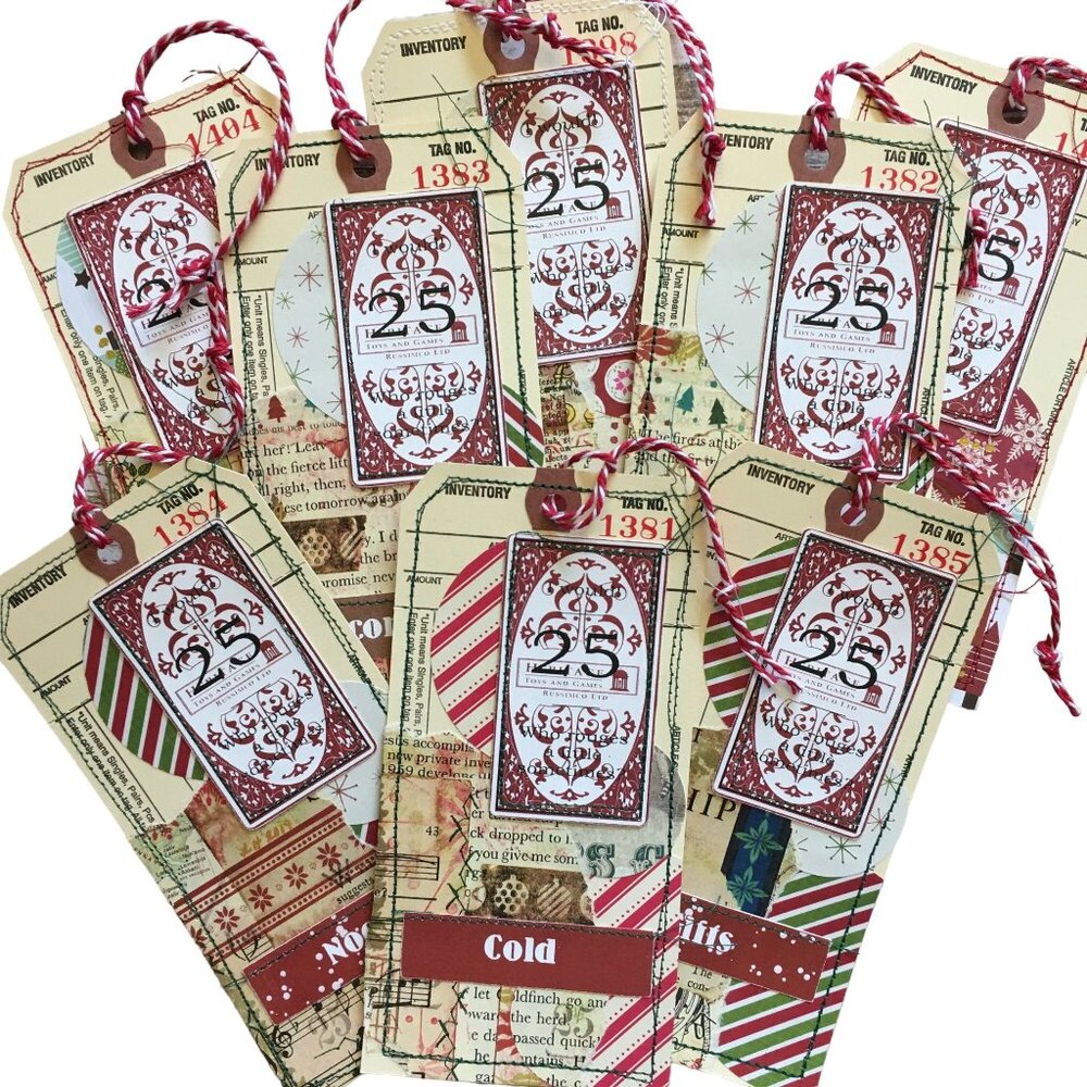 Christmas Junk Journal Tag Ephemera Lot 10 mq Handmade Sewn Scrapbook Embellishm
